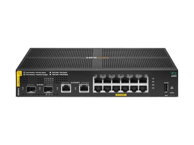 HPE Aruba 6000 12G Class4 PoE 2G/2SFP 139W Switch - Switch - Styrt...