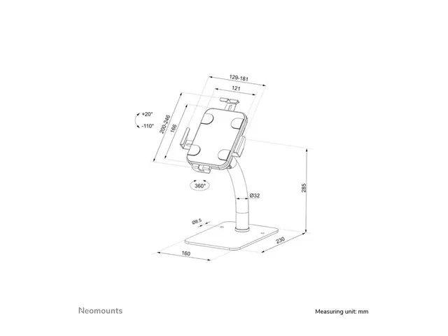 Neomounts DS15-625WH1 - Stativ for nettbrett låsbar stål hvit skje...