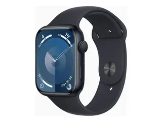 Apple Watch Series 9 (GPS) - 45 mm - midnattsaluminium smartklokke med sportsbånd - fluorelastomer - midnatt - båndbredde: S/M - 64 GB - Wi-Fi, Bluetooth, UWB - 38.7 g