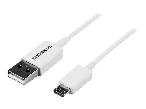 StarTech 0.5m White Micro USB Cable Cord A to Micro B - Micro USB Charging Data Cable - USB 2.0 - 1x USB A Male, 1x USB Micro B Male (USBPAUB50CMW) - USB-kabel - Micro-USB type B til USB - 0.5 m