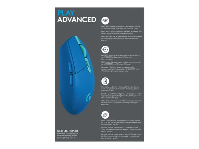 Logitech G G305 - Mus optisk 6 knapper trådløs 2.4 GHz USB mottake...