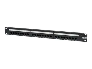 Eaton Tripp Lite Series 24-Port Cat6 Cat5 Patch Panel Feed Through Rackmount 568A/B RJ45 1URM TAA Koblingspanel - veggmonterbar - CAT 6 - svart - 1U - 19&quot; - 24 porter