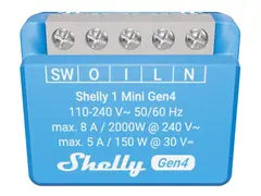 Shelly 1 Mini Gen4 - Relésvitsj - trådløs ZigBee, 802.11b/g/n/ax, Bluetooth 5.0 - 2412 - 2472 Mhz - blå, musegrå (en pakke 2)