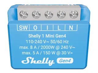 Shelly 1 Mini Gen4 - Relésvitsj - trådløs ZigBee, 802.11b/g/n/ax, Bluetooth 5.0 - 2412 - 2472 Mhz - blå, musegrå (en pakke 2)