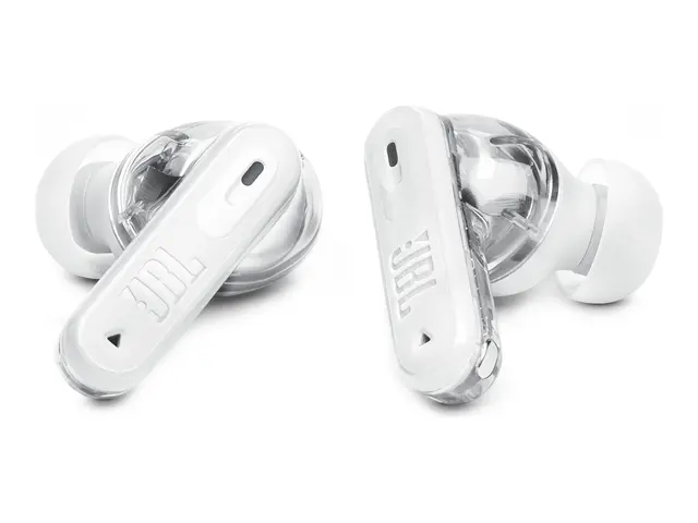 JBL TUNE Beam 2 - Ghost Edition - True wireless-hodetelefoner med mikrofon i øret - Bluetooth - aktiv støydemping - spøkelseshvit 
