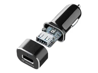 Cellular Line - Bilstr&#248;madapter - 12 watt (USB) p&#229; kabel: Lightning - svart