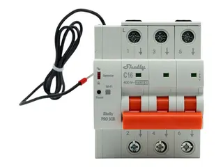 Shelly Pro 3CB - Automatisk vernebryter (DIN-skinnemonterbar) AC 230 V - 3-faset - Ethernet, Wi-Fi, Bluetooth 4.2 - utgangskontakter: 3 - lys grå (RAL 7035)