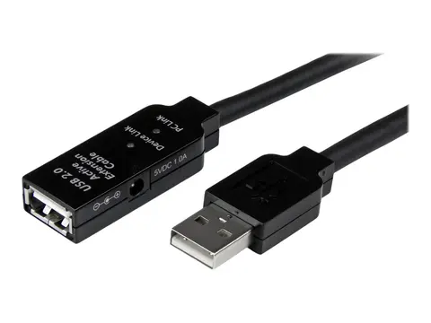 StarTech 15m USB 2.0 Active Extension Cable M/F - 15 meter USB 2.0 Repeater Cable Cord - USB A Male to USB A Female - 15 m, Black (USB2AAEXT15M) - USB-forlengelseskabel - USB til USB - 15 m