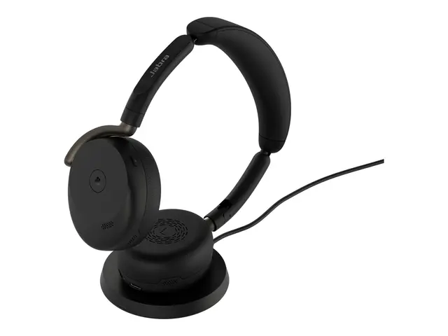 Jabra Evolve3 65 Flex MS - Hodesett - on-ear Bluetooth - trådløs, kablet - aktiv støydemping - USB-A via Bluetooth-adapter, USB-C - svart - Certified for Microsoft Teams, Zoom Certified, Works With Google Meet, MFi Certified 