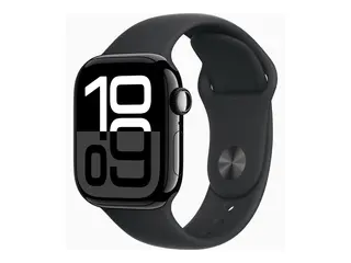 Apple Watch Series 10 (GPS + Cellular) - 42 mm jet svart aluminium - smartklokke med sportsb&#229;nd - fluorelastomer - svart - b&#229;ndbredde: S/M - 64 GB - LTE, Wi-Fi 4, UWB, Bluetooth - 4G - 29.3 g