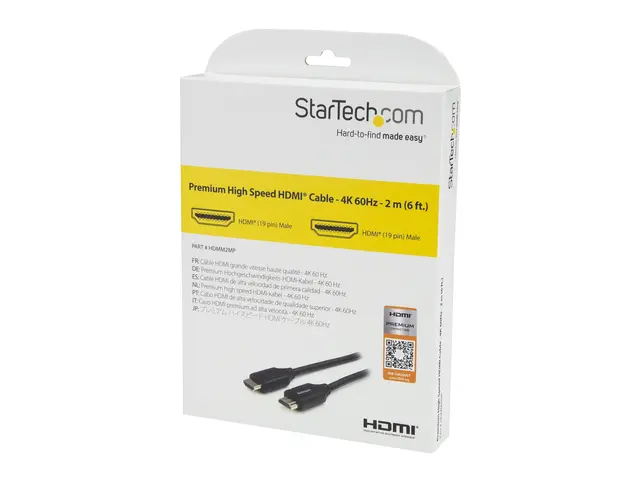 StarTech.com 6ft (2m) Premium Certified HDMI 2.0 Cable with Ethern...