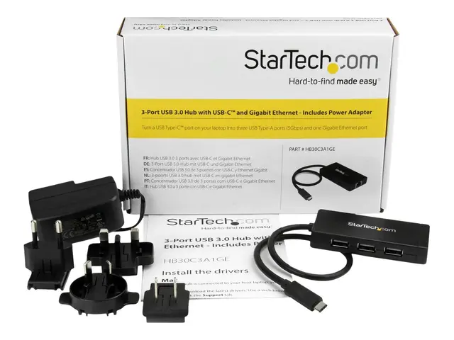 StarTech.com 3 Port USB C Hub with Ethernet - USB-C to 3x USB-A w/...
