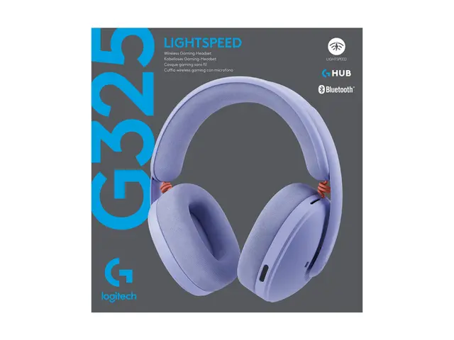 Logitech G G325 - Hodesett - full størrelse Bluetooth / LIGHTSPEED - trådløs - USB-C via Bluetooth-adapter - lilla 