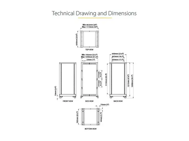StarTech.com 25U 19" Open Frame Server Rack, 4 Post Adjustable Dep...
