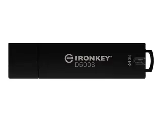 Kingston IronKey D500S - USB-flashstasjon kryptert - FIPS 140-3 Level 3 - 64 GB - USB 3.2 Gen 1 - TAA-samsvar