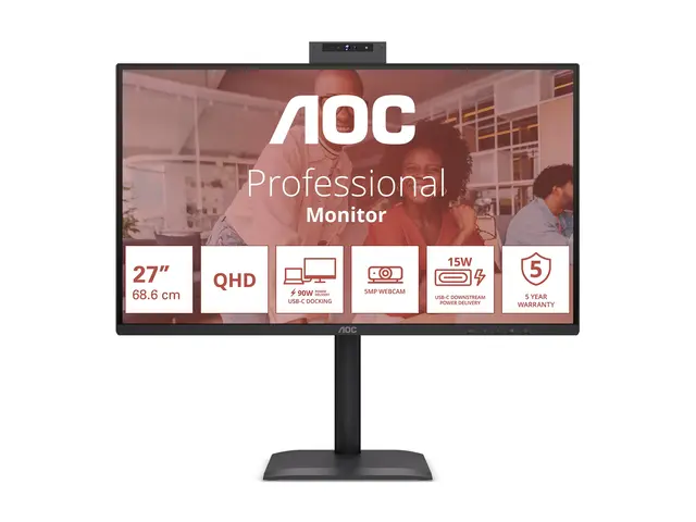 AOC Essential-line Q27E4CW - E4 Series - LED-skjerm USB - 27" - 2560 x 1440 QHD @ 120 Hz - IPS - 350 cd/m² - 1500:1 - 4 ms - HDMI, DisplayPort, USB-C - høyttalere - svart 