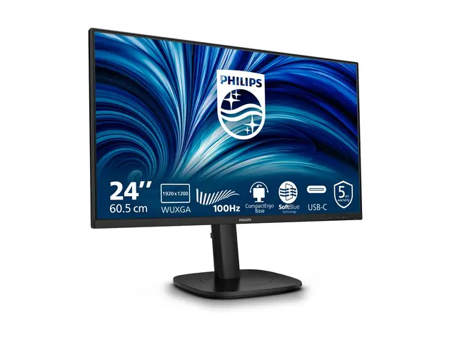 Philips 24B2N3200D - 3000 Series LED-skjerm - 24" - 1920 x 1200 WUXGA @ 100 Hz - IPS - 300 cd/m² - 1500:1 - 4 ms - HDMI, VGA, DisplayPort - høyttalere - svart 