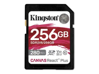 Kingston Canvas React Plus - Flashminnekort 256 GB - Video Class V60 / UHS-II U3 / Class10 - SDXC UHS-II