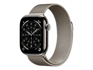 Apple Watch Series 11 (GPS + Cellular) - 42 mm naturlig titan - smartklokke med fint strikket l&#248;kke - nett av rustfritt st&#229;l - naturlig - h&#229;ndleddst&#248;rrelse: 130-180 mm - 64 GB - Bluetooth, LTE, Wi-Fi 4, UWB - 5G - 34.6 g