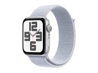 Apple Watch SE (GPS) - 2. generasjon - 44 mm s&#248;lvaluminium - smartklokke med sportssl&#248;yfe - myk dobbeltlagsnylon - bl&#229; sky - h&#229;ndleddst&#248;rrelse: 130-200 mm - 32 GB - Wi-Fi 4, Bluetooth - 32.9 g
