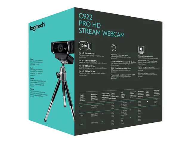 Logitech HD Pro Webcam C922 - Nettkamera farge 720p, 1080p H.264