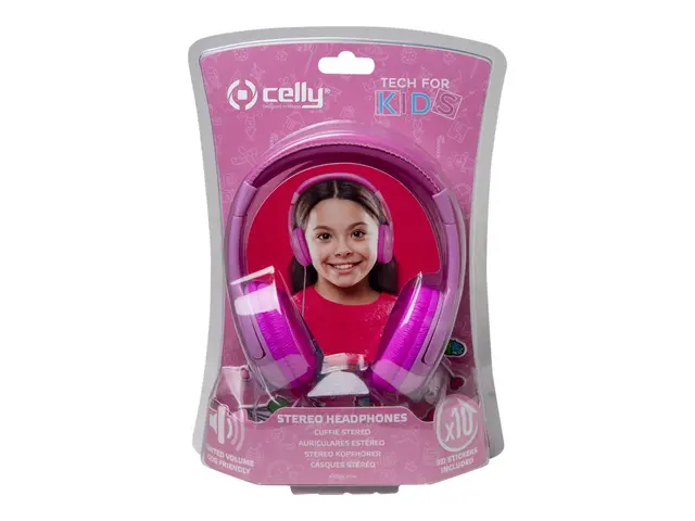 Celly KidsBeat - Hodetelefoner on-ear kablet 3,5 mm jakk rosa