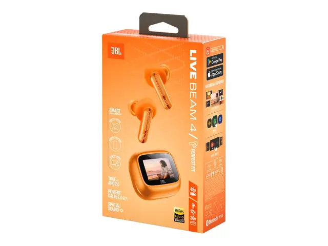 JBL LIVE Beam 4 - True wireless-hodetelefoner med mikrofon i øret - Bluetooth - aktiv støydemping - oransje 