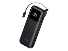 Belkin UltraCharge - Strømbank - med uttrekkbar kabel 11000 mAh - 60 watt - Fast Charge - 3 utgangskontakter (2 x USB-C, USB) - svart - EMEA