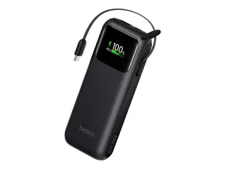 Belkin UltraCharge - Strømbank - med uttrekkbar kabel 11000 mAh - 60 watt - Fast Charge - 3 utgangskontakter (2 x USB-C, USB) - svart - EMEA