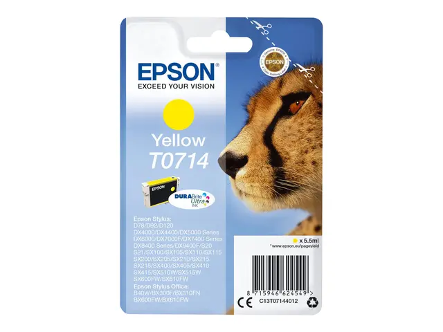 Epson T0714 - 5.5 ml - gul - original - blekkpatron - for Stylus D...