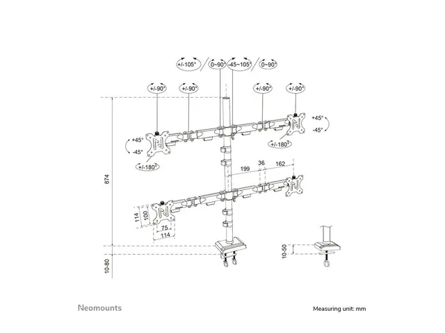 Neomounts - Monteringssett (skjermarm, maljeklemme) - full bevegel...