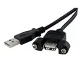 StarTech.com 1 ft Panel Mount USB Cable A to A F/M - USB extension cable - USB (M) to USB (F) - USB 2.0 - 1 ft - molded, thumbscrews - black - USBPNLAFAM1 - USB-forlengelseskabel - USB til USB - 30 cm