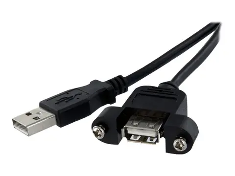 StarTech 1 ft Panel Mount USB Cable A to A F/M - USB extension cable - USB (M) to USB (F) - USB 2.0 - 1 ft - molded, thumbscrews - black - USBPNLAFAM1 - USB-forlengelseskabel - USB til USB - 30 cm