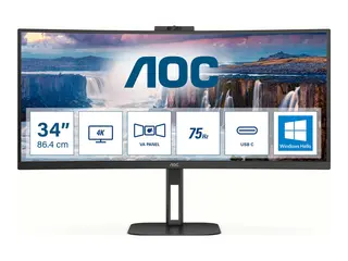 AOC Value-line CU34V5CW/BK - V5 series - LED-skjerm kurvet - 34&quot; - 3440 x 1440 WQHD @ 100 Hz - VA - 300 cd/m&#178; - 3000:1 - 4 ms - HDMI, DisplayPort, USB-C - h&#248;yttalere - svart