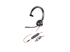 HP Poly Blackwire 3315 - Blackwire 3300 series hodesett - on-ear - kablet - 3,5 mm jakk, USB-C - svart - UC-sertifisert, Certified for Microsoft Teams