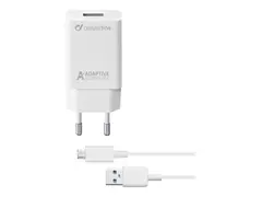 Cellular Line Adaptive Fast Charger Kit Str&#248;madapter - 15 watt (USB) - p&#229; kabel: Micro-USB - hvit