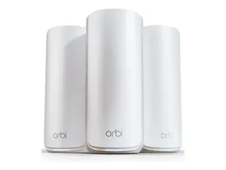 NETGEAR Orbi 870 Series RBE873 Wi-Fi-system - (ruter, 2 utvidere) - inntil 9000 kvadratfot - maske 10GbE, 2.5GbE, Wi-Fi 7 Multibånd