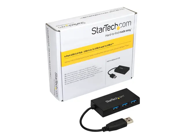 StarTech.com 4 Port USB 3.0 Hub, USB Type-A Hub with 1x USB-C & 3x...