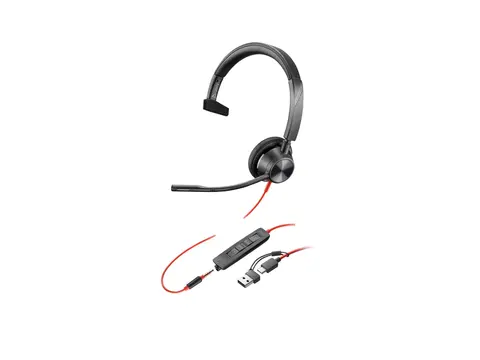 HP Poly Blackwire 3315 - Blackwire 3300 series hodesett - on-ear - kablet - 3,5 mm jakk, USB-C - svart - UC-sertifisert