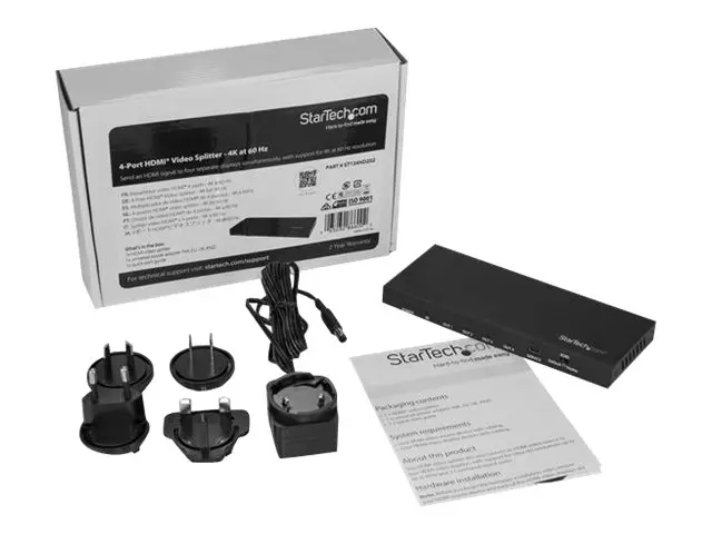 StarTech.com HDMI Splitter - 4-Port 4K 60Hz 1 In 4 Out Way Port (S...