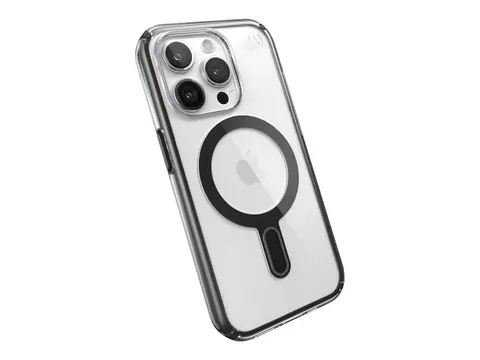 Speck Presidio Perfect-Clear - Baksidedeksel for mobiltelefon MagSafe-samsvar - plastikk, hard polykarbonat, bl&#248;t termoplastpolyuretan (TPU) - klar/svart - for Apple iPhone 15 Pro