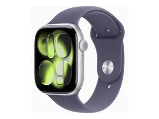 Apple Watch Series 11 (GPS) - 46 mm s&#248;lvaluminium - smartklokke med sportsb&#229;nd - fluorelastomer - lilla t&#229;ke - b&#229;ndbredde: S/M - 64 GB - Bluetooth, Wi-Fi 4, UWB - 37.8 g