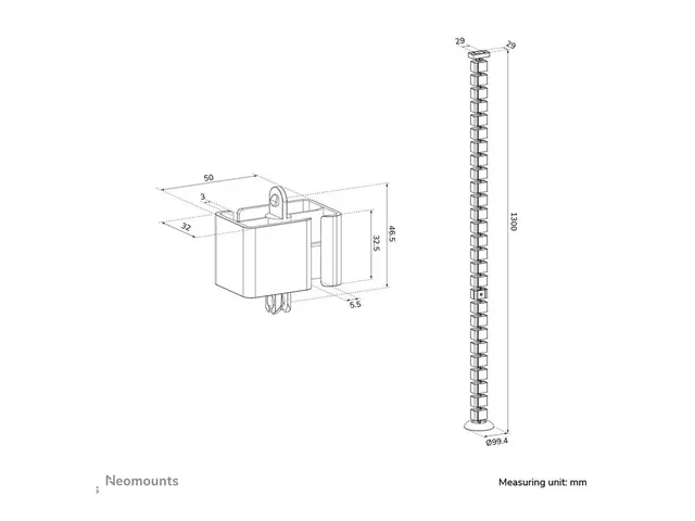 Neomounts - Kabelstyringsryggrad magnetisk feste, universell hvit