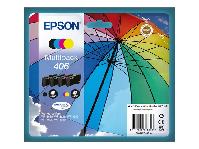 Epson 406 Multipack - 4-pack - svart, gul, cyan, magenta original - blære med RF/lyd-alarm - blekkpatron 