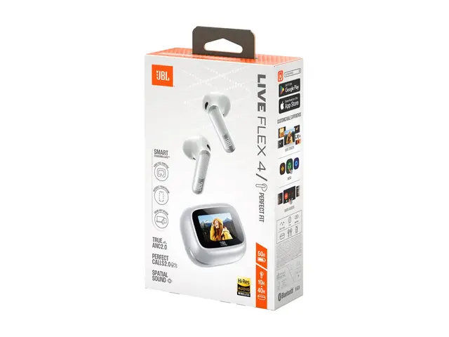 JBL LIVE Flex 4 - True wireless-hodetelefoner med mikrofon i øret - Bluetooth - aktiv støydemping - sølv 