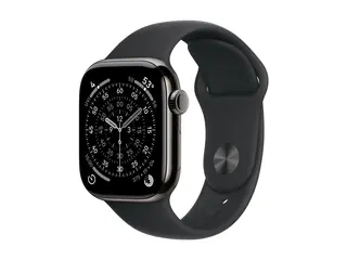 Apple Watch Series 11 (GPS + Cellular) - 42 mm skifer titan - smartklokke med sportsb&#229;nd - fluorelastomer - svart - b&#229;ndbredde: M/L - 64 GB - LTE, Wi-Fi 4, UWB, Bluetooth - 5G - 34.6 g