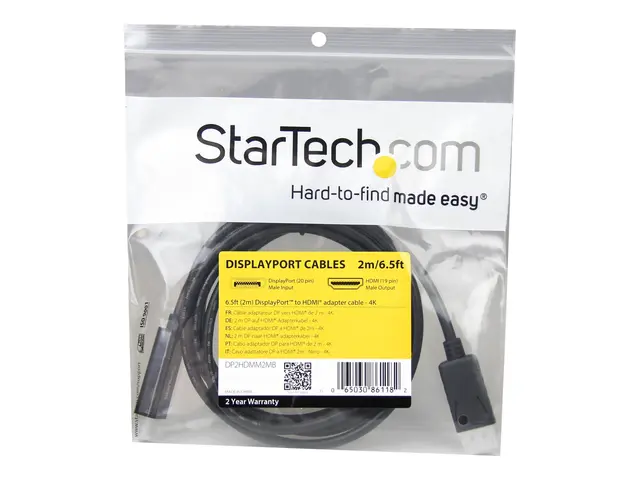 StarTech.com 6.5 ft / 2m DisplayPort to HDMI converter cable - 4K ...