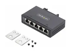 StarTech.com 5-Port Unmanaged Industrial Ethernet Switch IP30 - TAA - Switch - ikke-styrt - 5 x 10/100/1000Base-T - DIN-skinnemonterbar, veggmonterbar - DC - TAA-samsvar