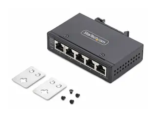 StarTech.com 5-Port Unmanaged Industrial Ethernet Switch IP30 - TAA - Switch - ikke-styrt - 5 x 10/100/1000Base-T - DIN-skinnemonterbar, veggmonterbar - DC - TAA-samsvar