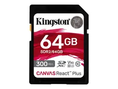 Kingston Canvas React Plus - Flashminnekort 64 GB - Video Class V90 / UHS-II U3 / Class10 - SDXC UHS-II